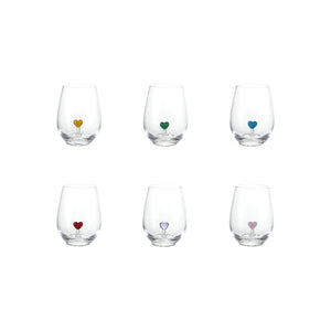 Mini Heart Stemless Wine Glasses Set of 6