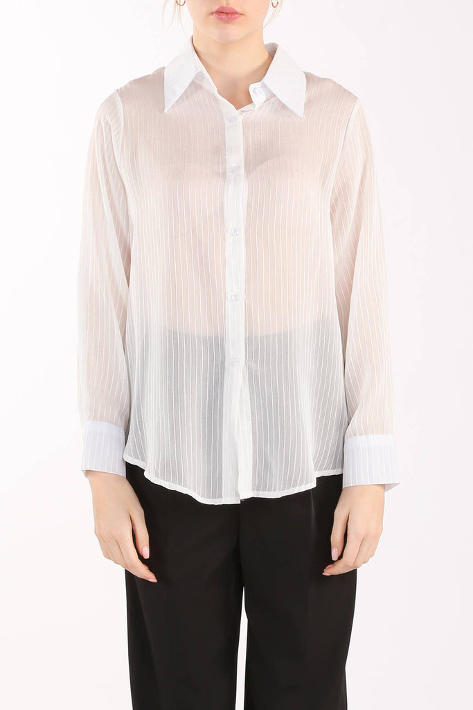 Stripe Pattern Chiffon Collared Blouse