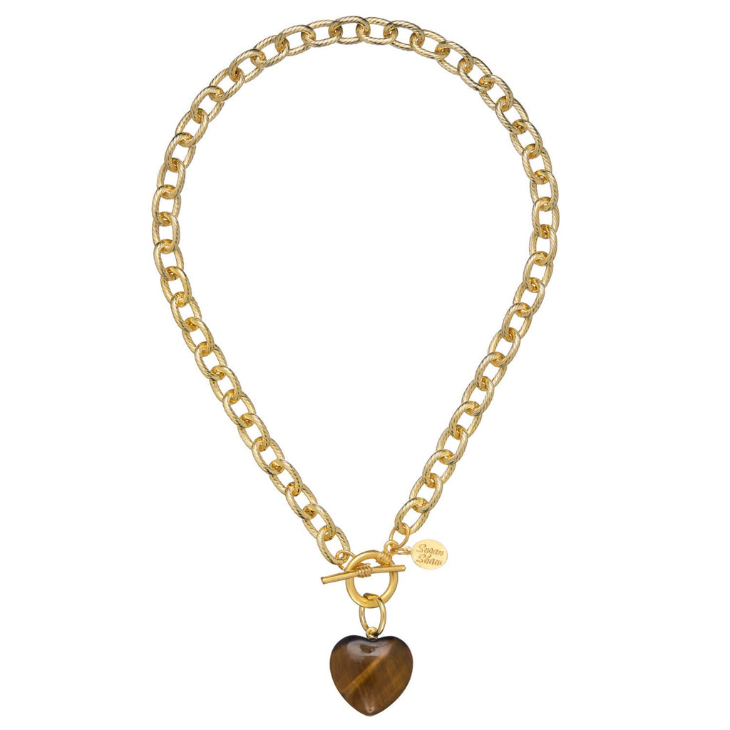 Stone Heart Toggle Necklace: Tiger's Eye