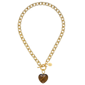 Stone Heart Toggle Necklace: Tiger's Eye