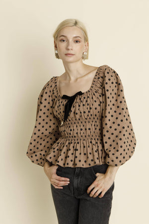 Caroline Velvet Trim Peplum Top