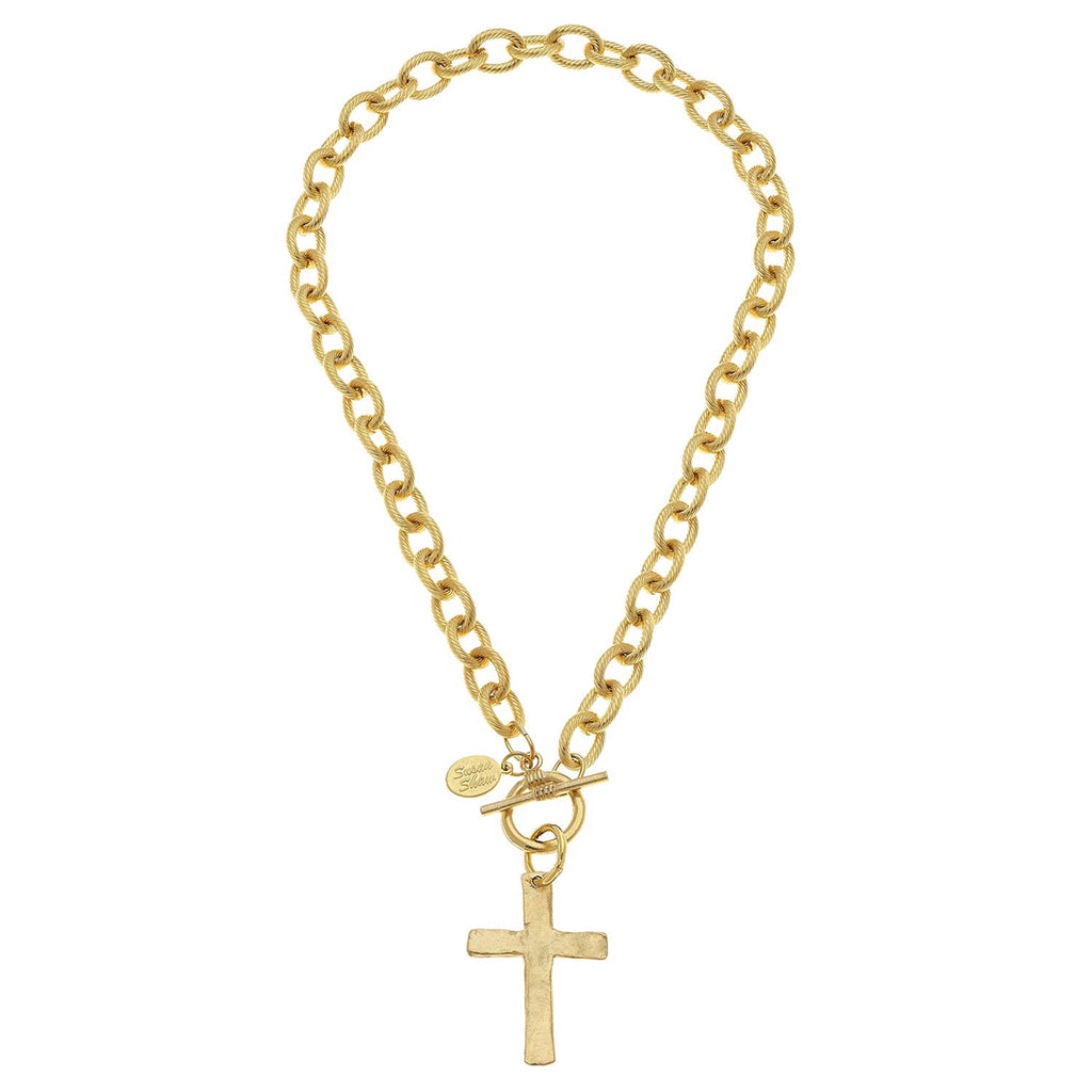 Classic Gold Cross Toggle Necklace