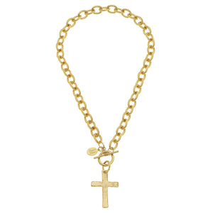 Classic Gold Cross Toggle Necklace