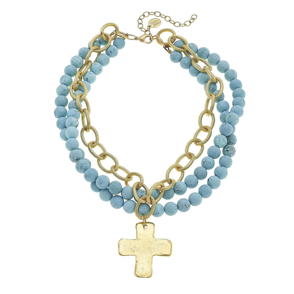 Multi Strand Cross Turquoise Necklace