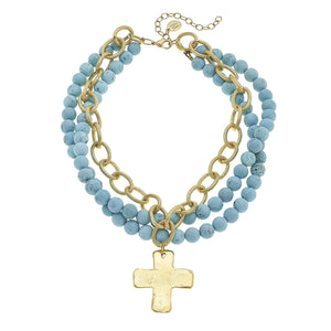 Multi Strand Cross Turquoise Necklace