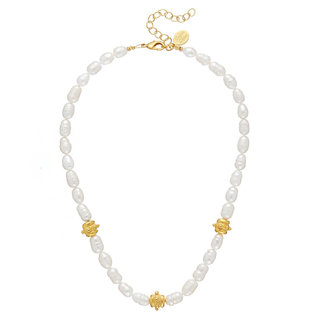 Pearl with Gold Bentley Beads Necklace