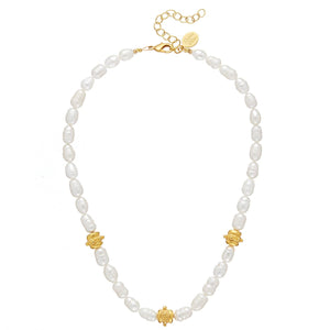 Pearl with Gold Bentley Beads Necklace