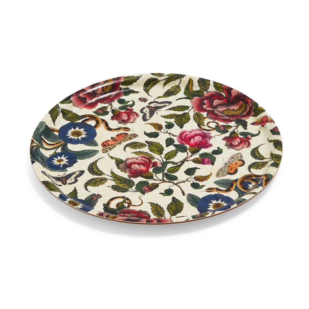 Round Birch Serving Tray (White Floral)