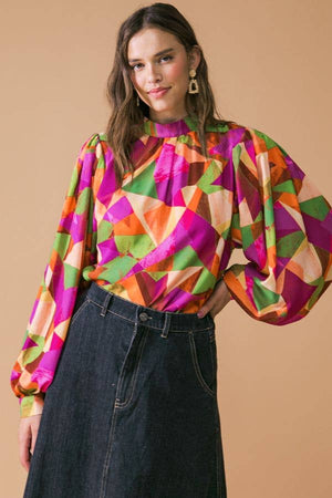 Sadie Printed Top w/ Shoulder Pads