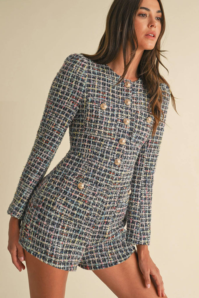 Tweed Long Sleeve Romper