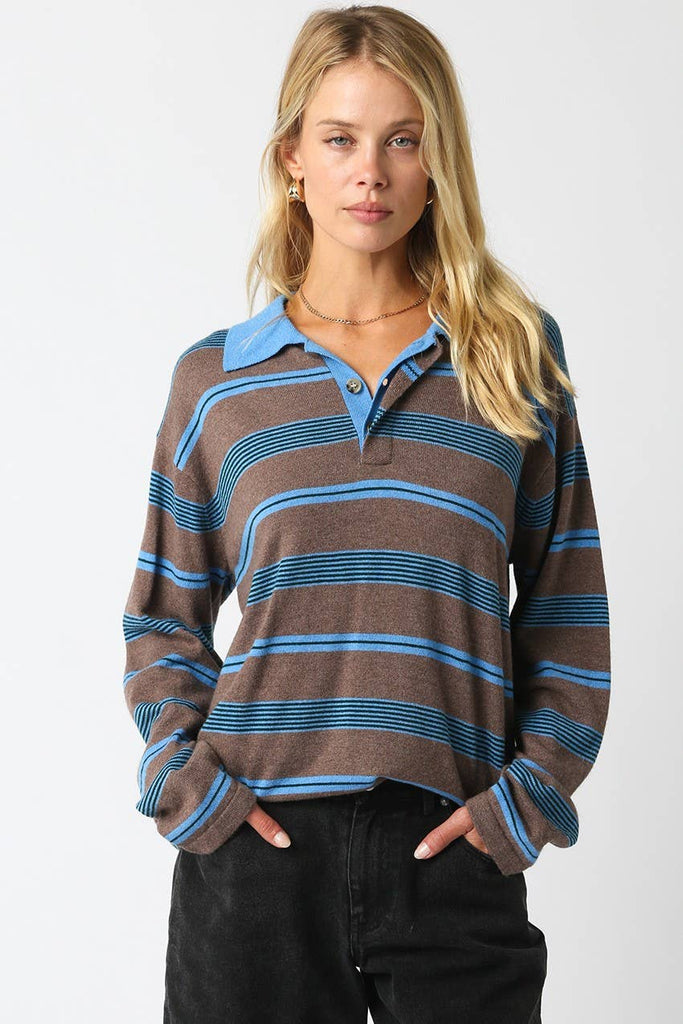 Cara Stripe Polo Sweater