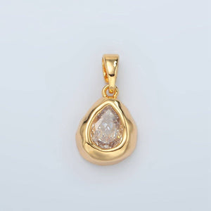 24K Gold Filled Teardrop Hammered Bezel Charm