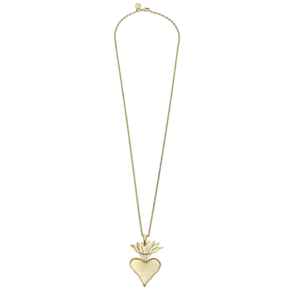 Long Gold Flaming Heart Necklace