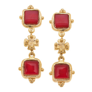 Charlotte Red French Glass Tier Earrings