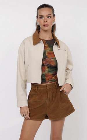 So Fine Corduroy Collar Crop Barn Jacket