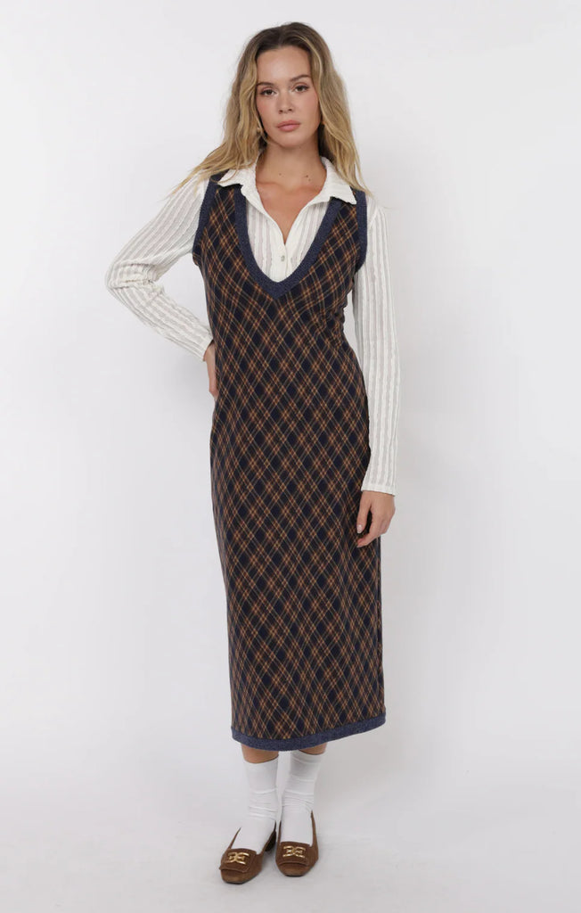 In Time Deep V-Neck Plaid Dress