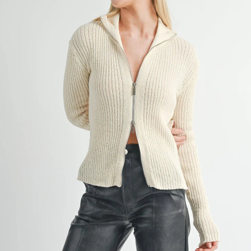 Tori Ribbed Zip Up Cardi