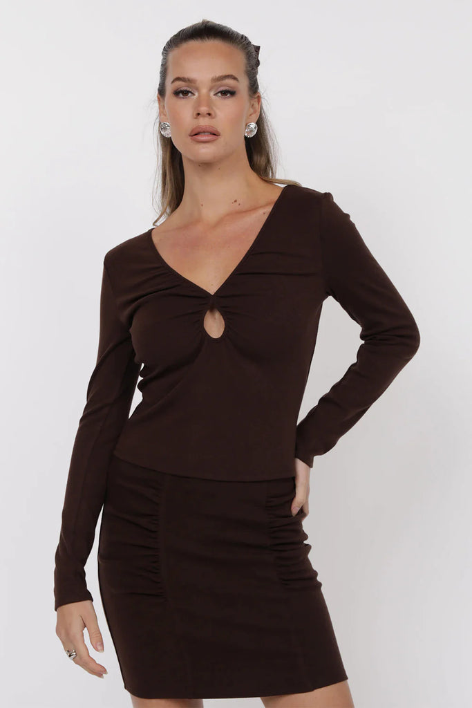Pucker Up Knit Keyhole Ruched Top