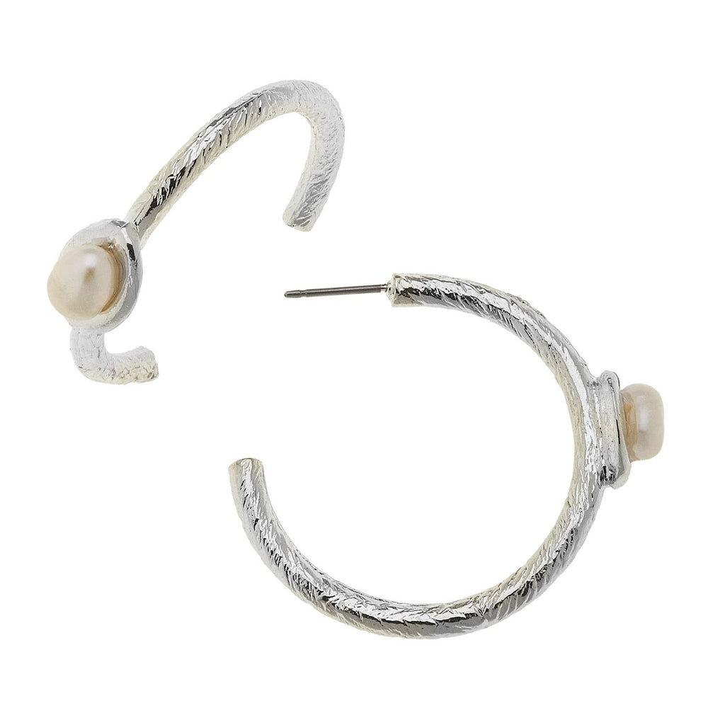 Silver Mini Pearl Hoops