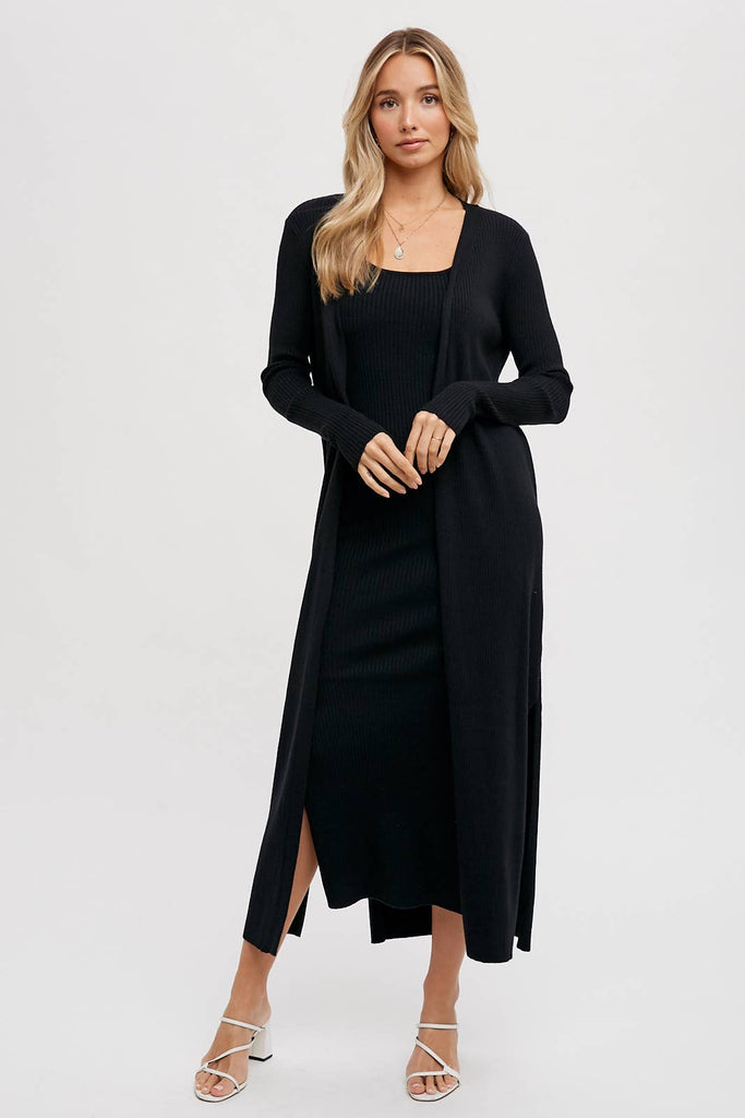 Ribbed Knit Longline Cardigan & Bodycon Maxi Dress Set