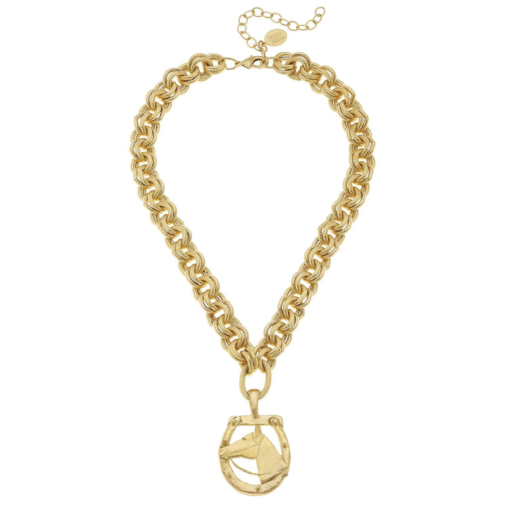 Handcast Gold Horseshoe and Pendant Necklace