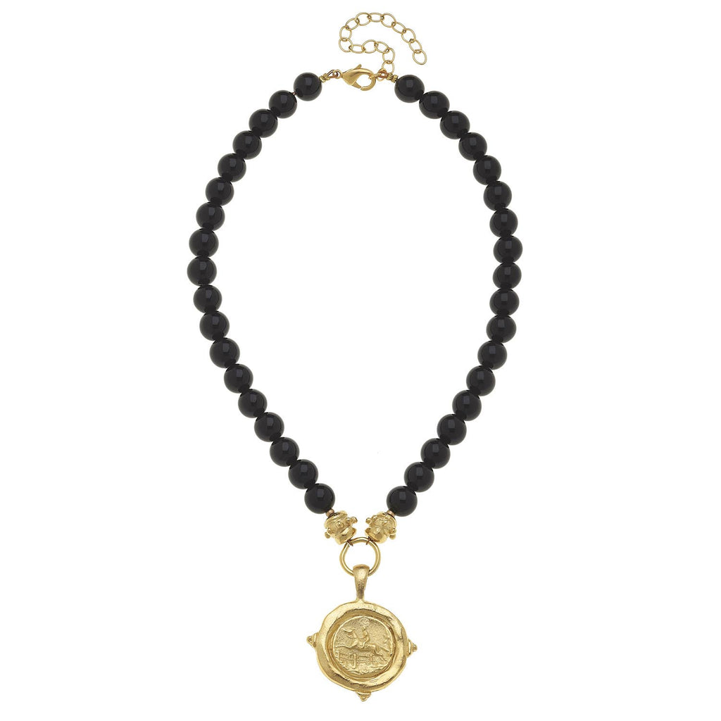 Gold Horse Intaglio on Black Onyx Necklace