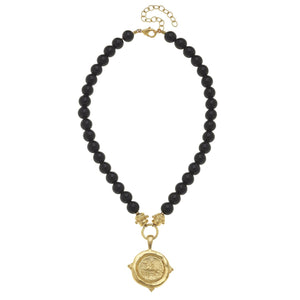 Gold Horse Intaglio on Black Onyx Necklace