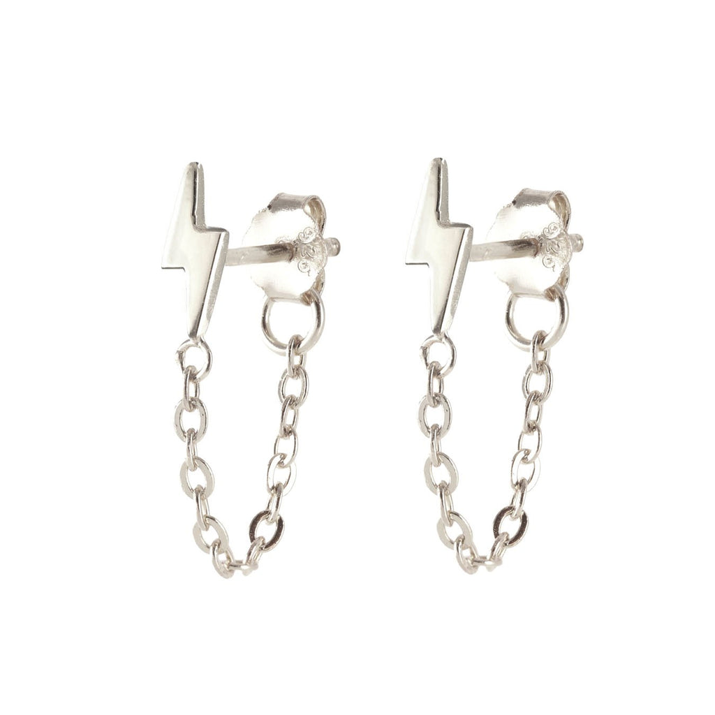 Lightning Bolt Chain Stud Earrings