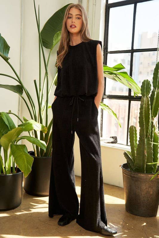 Velvet Sleeveless Round Neck Top And Pants Set