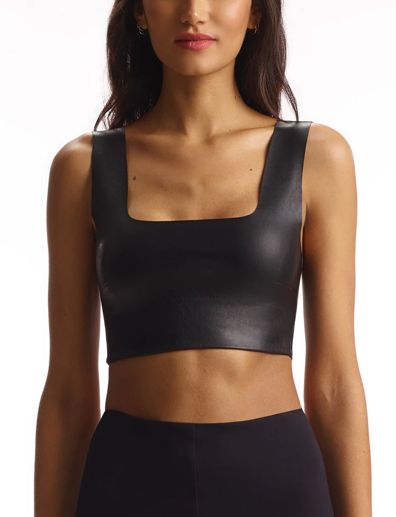 Faux Leather Squareneck Crop Top