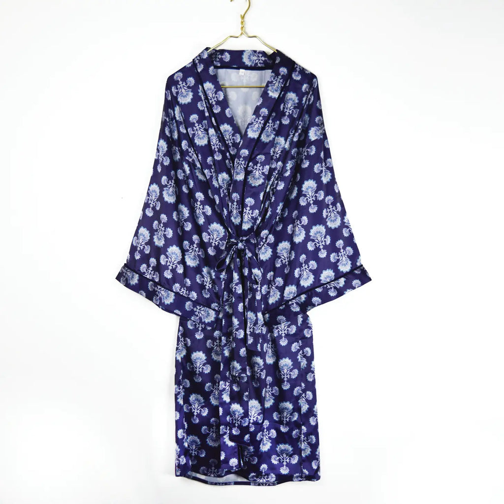 Navy Fan Satin Robe