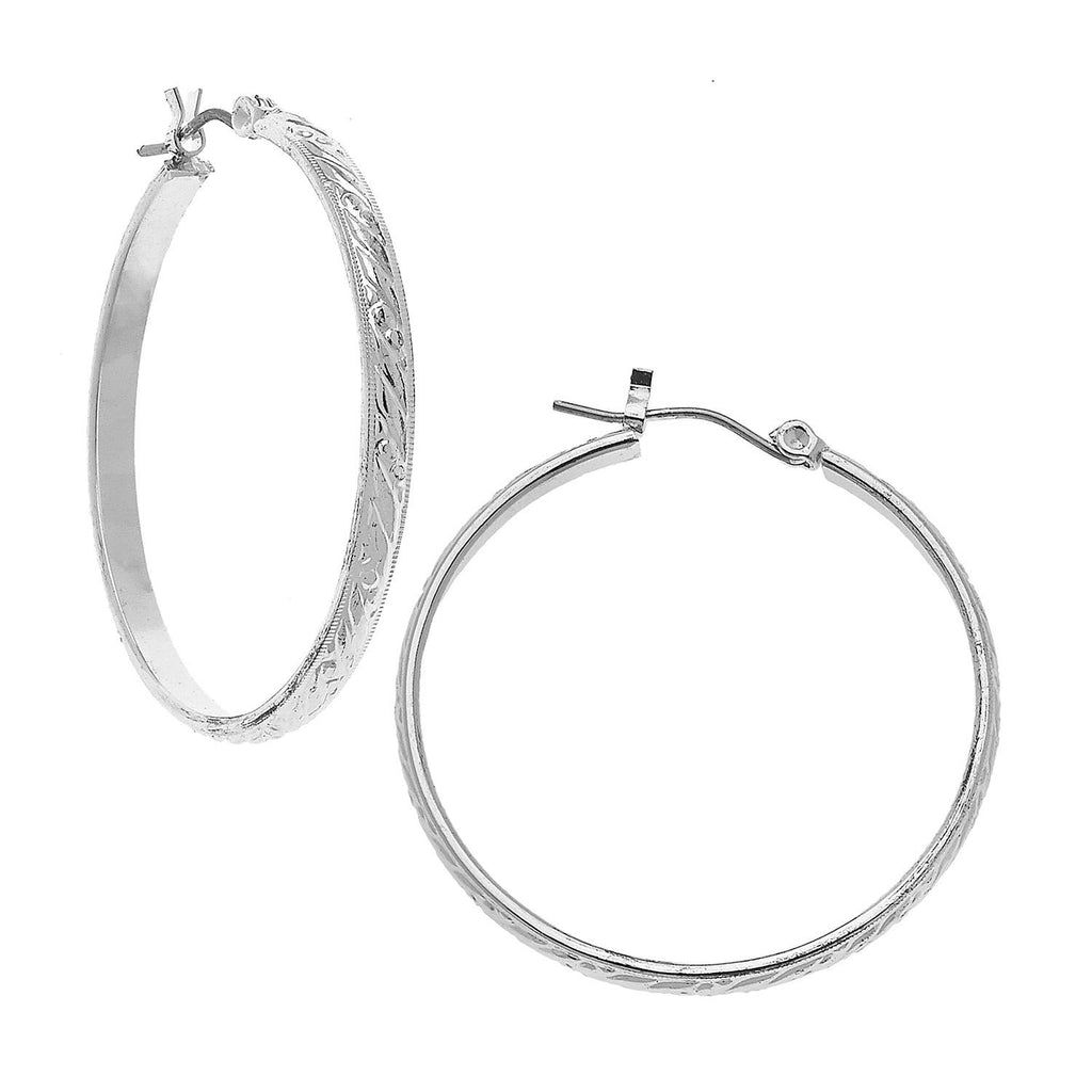 Silver Stamped Hoop Earrings