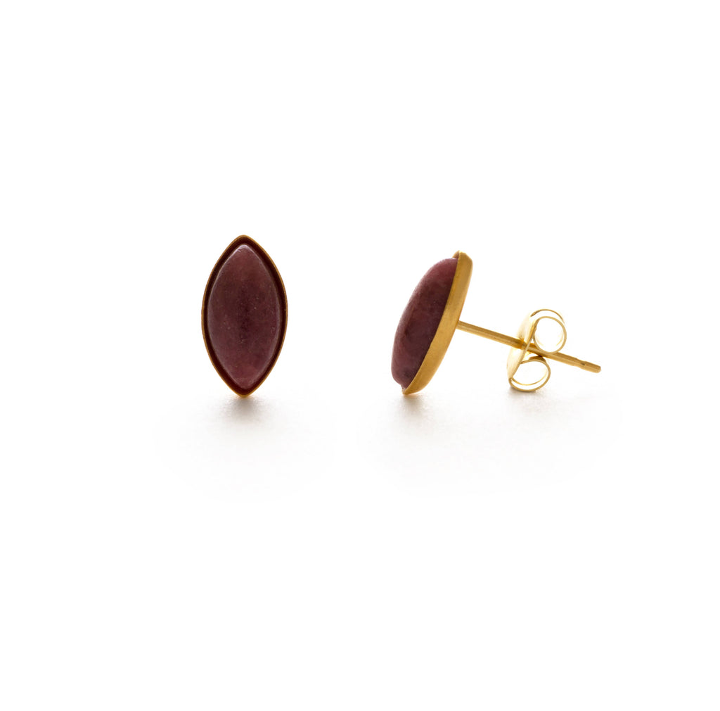 Navette Cut Semi Precious Studs Rhodonite