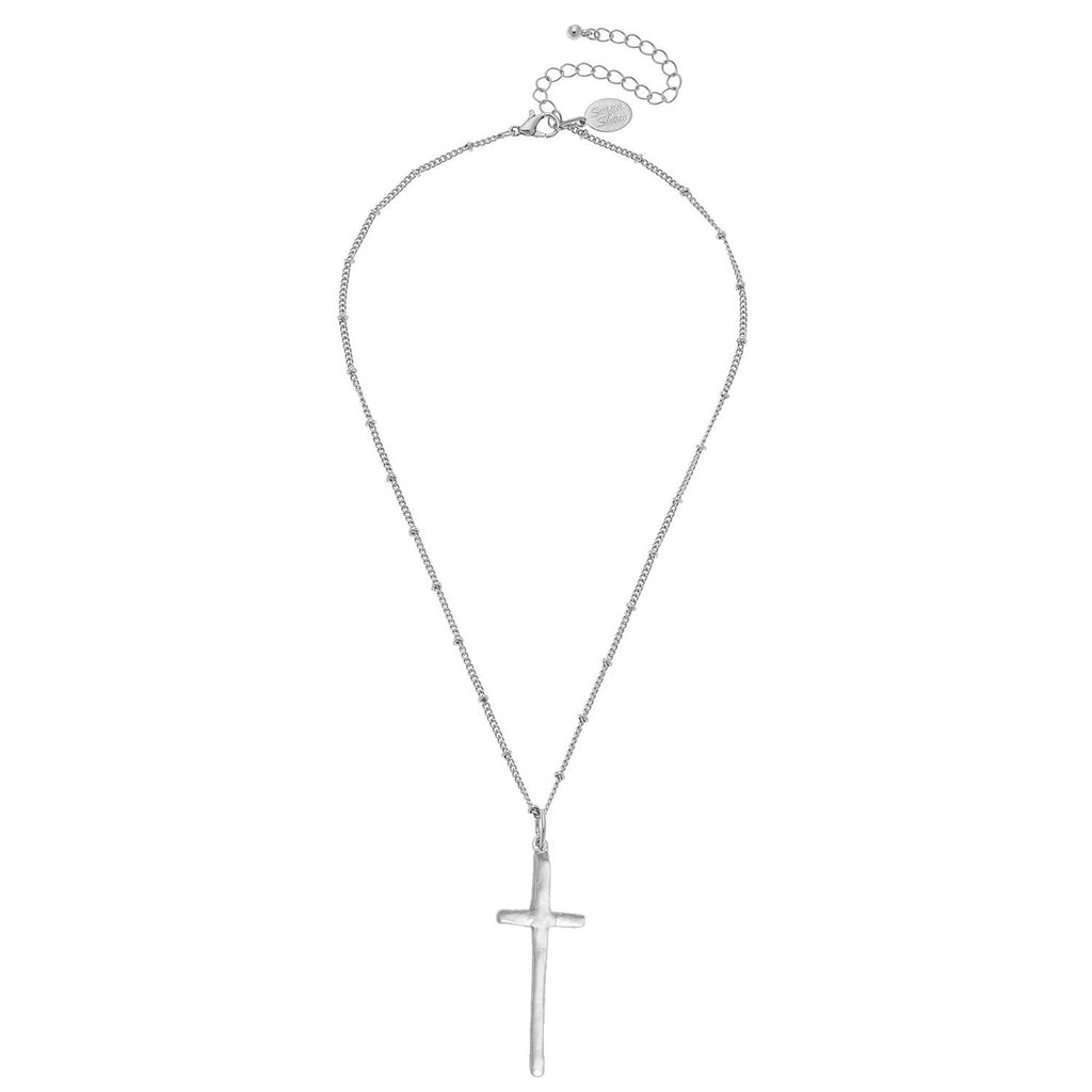 Silver Dainty Elongated Cross Necklace