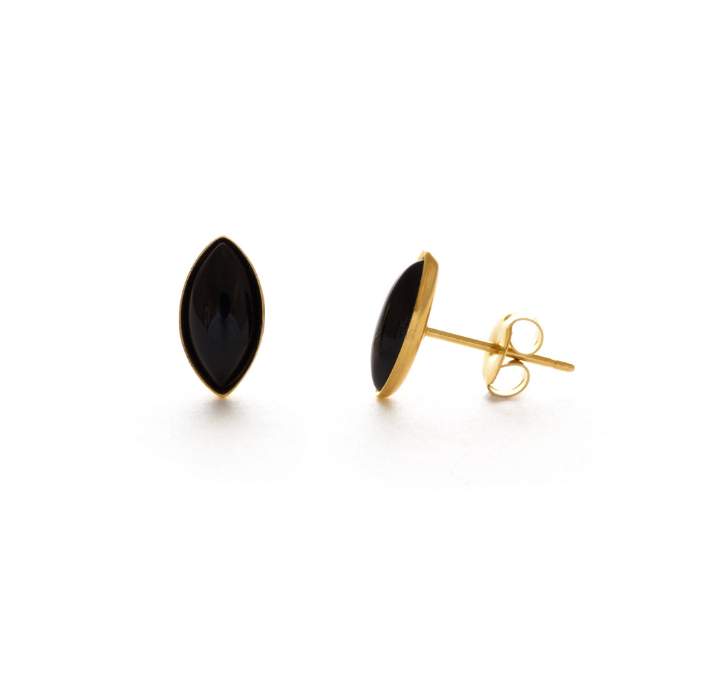 Navette Cut Semi Precious Studs Onyx