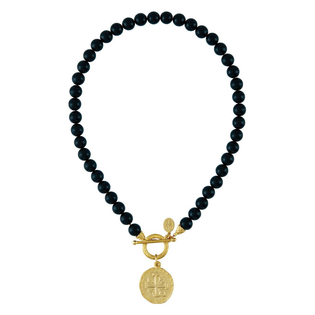 Black Onyx & Peruvian Coin Necklace