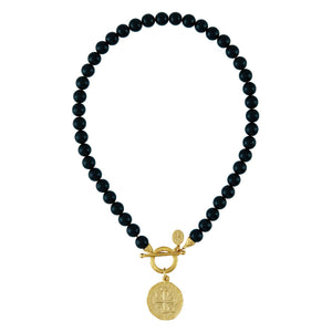 Black Onyx & Peruvian Coin Necklace